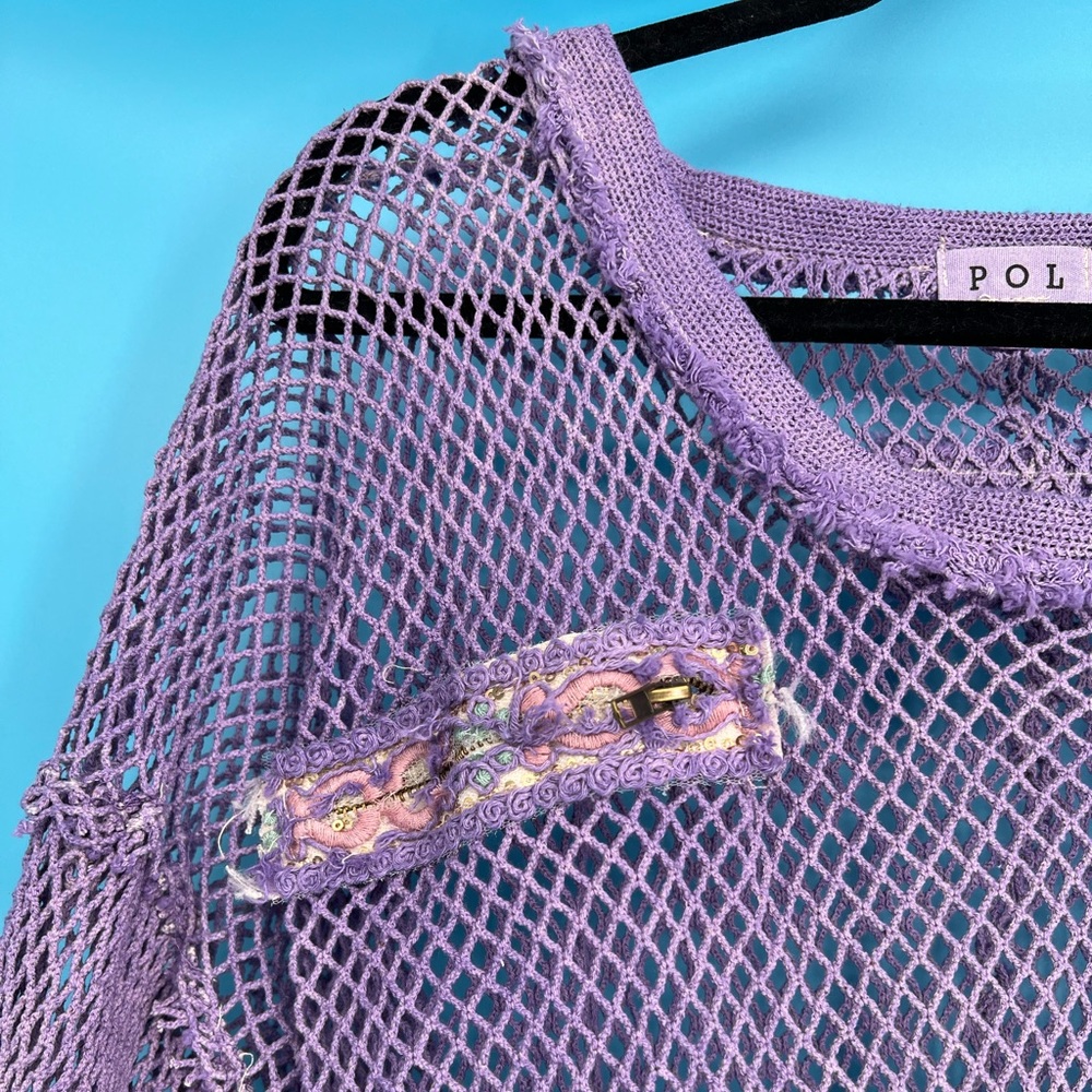 Just In! POL Round Neck Crochet Top Iris Purple Front Decortive Zip-NWT Sz- S-L - Picture 3 of 7